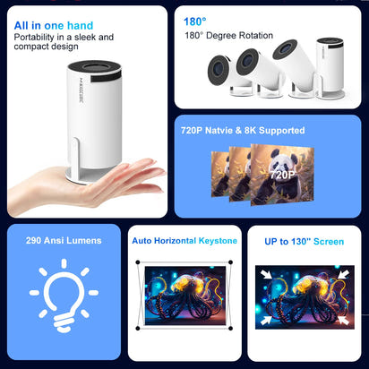 Castly HY300 Pro Smart Mini Projector | 4K Supported • WiFi 6 • Bluetooth 5.4
